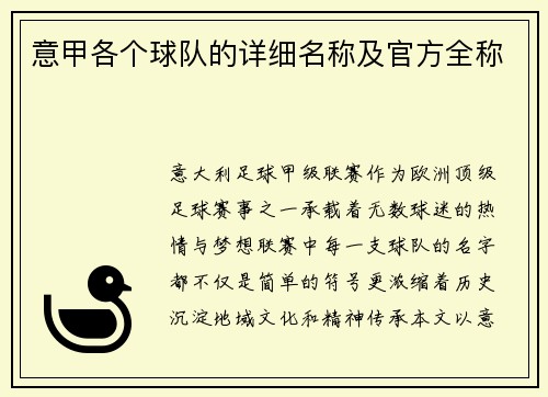 意甲各个球队的详细名称及官方全称