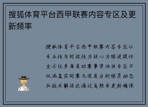 搜狐体育平台西甲联赛内容专区及更新频率